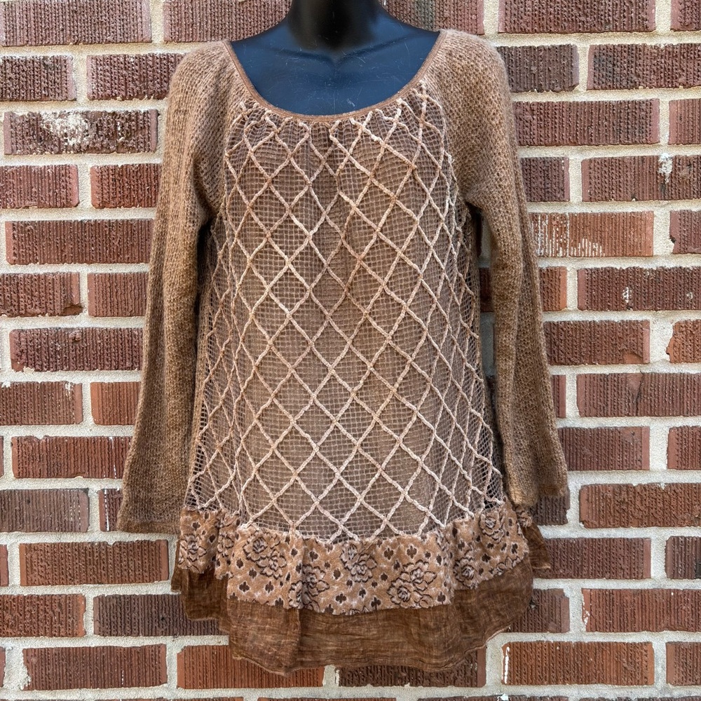 BELLE FRANCE Italy Women Top Sz S Mohair Blend Beige Long Sleeves Lined Tunic